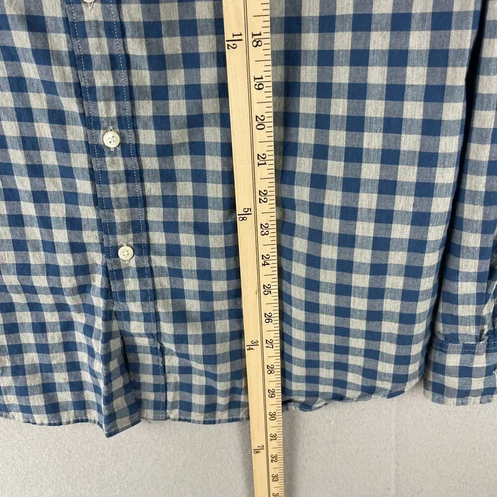 J‎ Crew Shirt Mens Large Blue Check Organic Cotton Button Down Stretch Preppy